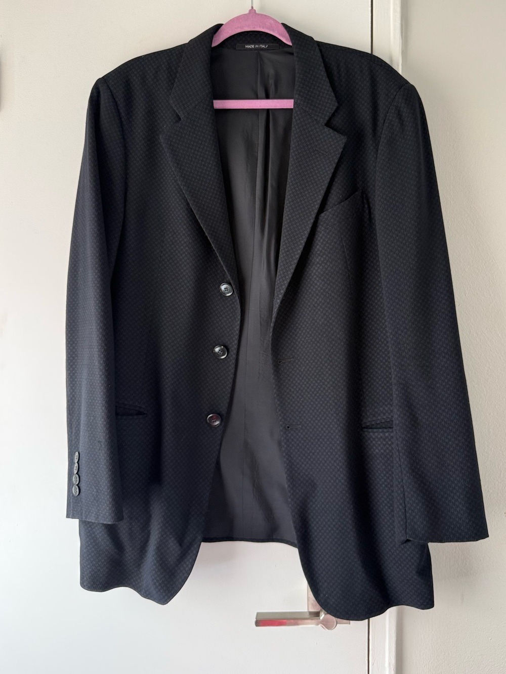 Vintage Armani Collezioni Made in Italy Navy Black Textured Blazer Sport Coat